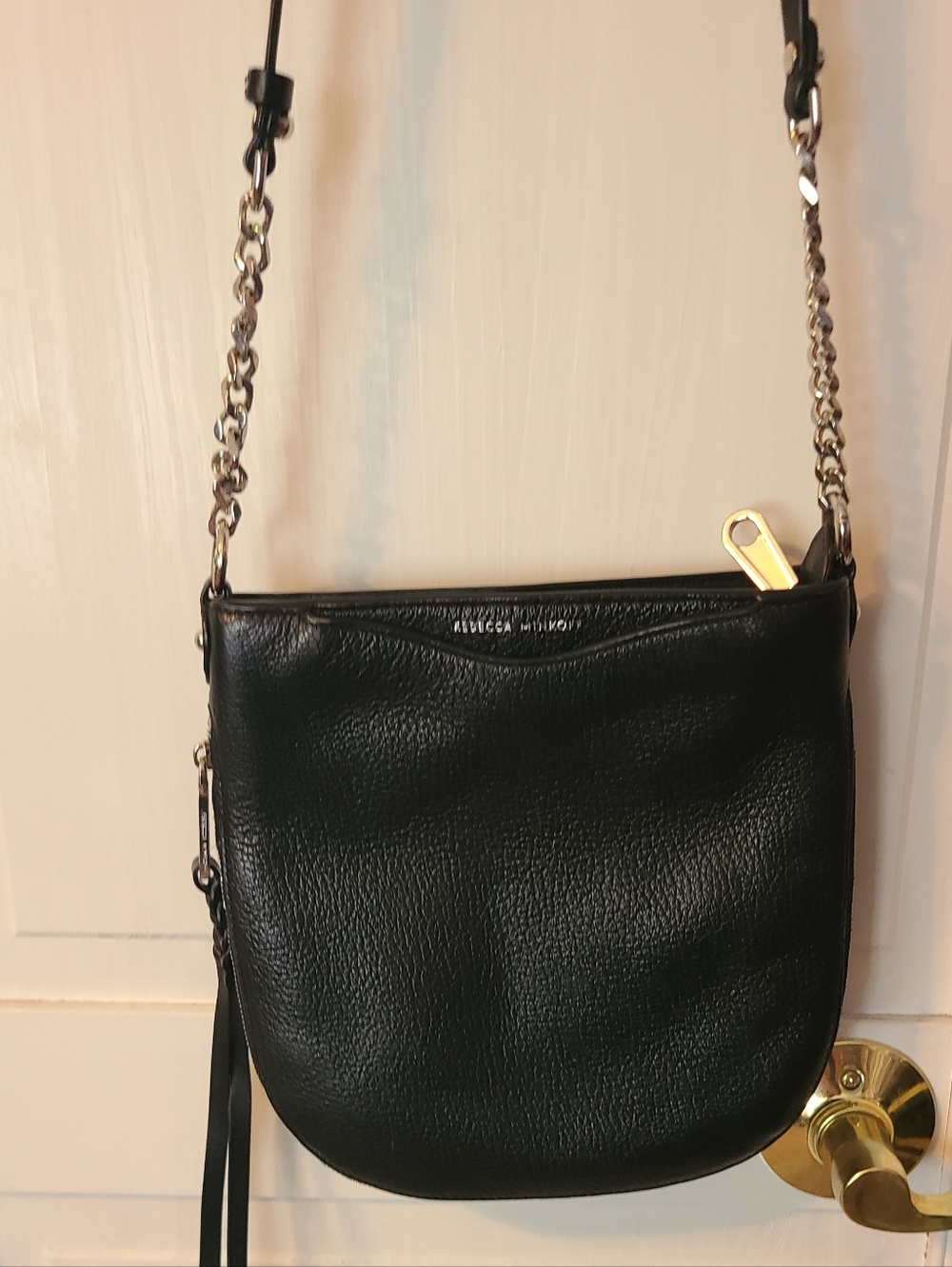 Rebecca Minkoff Black Leather Crossbody Saddle Bag with Chain Detail - Picture 5 of 15